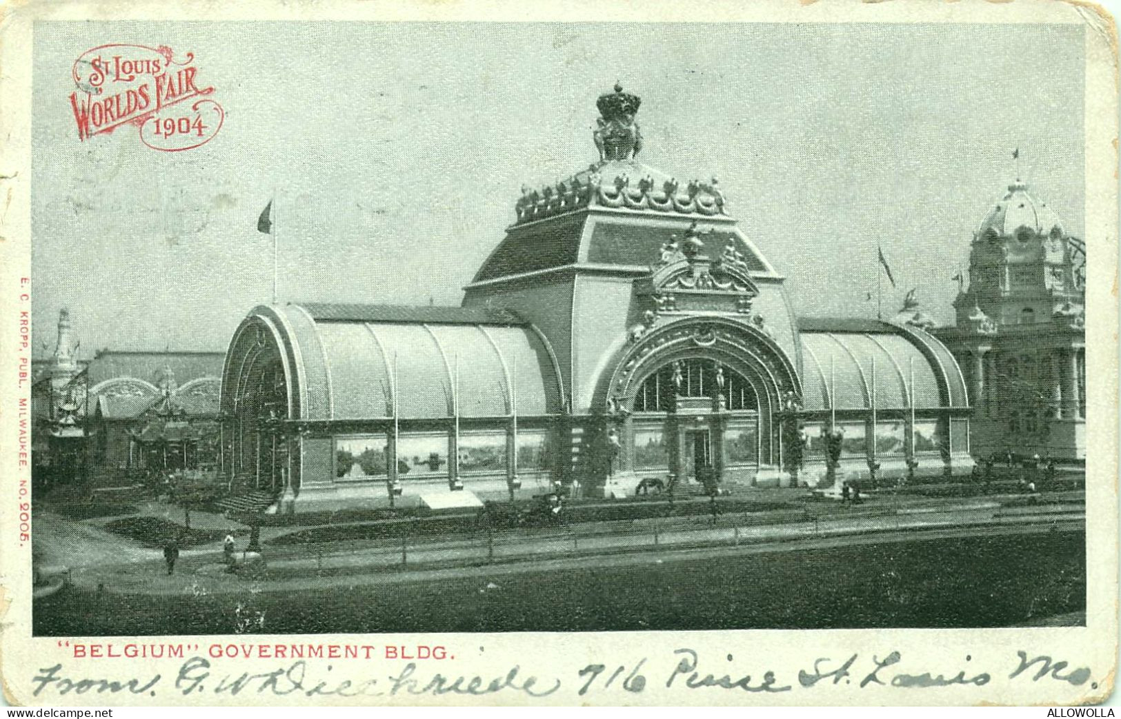 21808 " ST. LOUIS WORLDS FAIR 1904-BELGIUM GOVERNEMENT BLDG. " -VERA FOTO-CART. POST. SPED.1906 - Ausstellungen