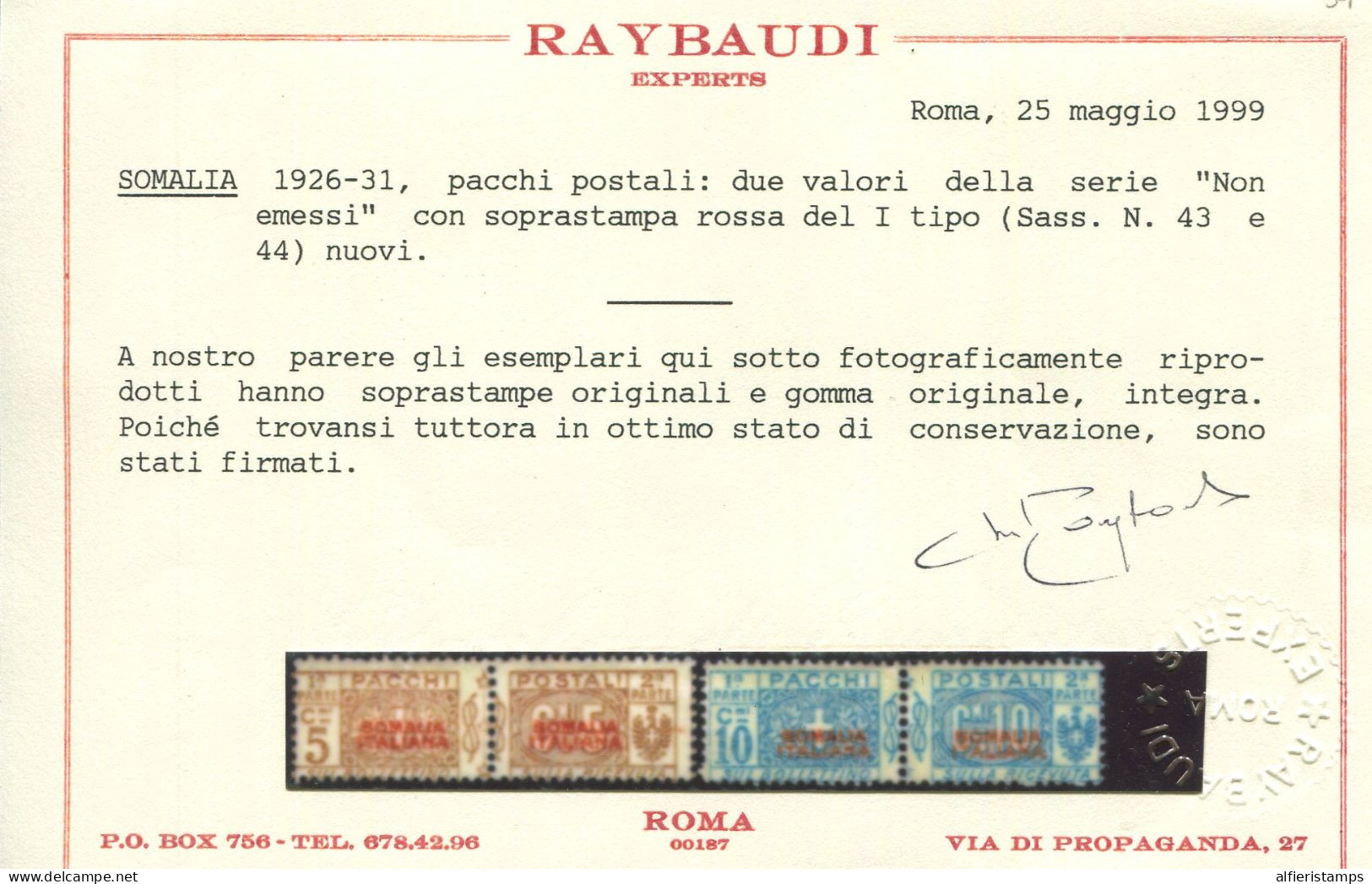 1926 / 31- SOMALIA IT. - I DUE RARI VALORI - ** - B.B. -  CERT. RAY. - LUXE ! - Postpaketten