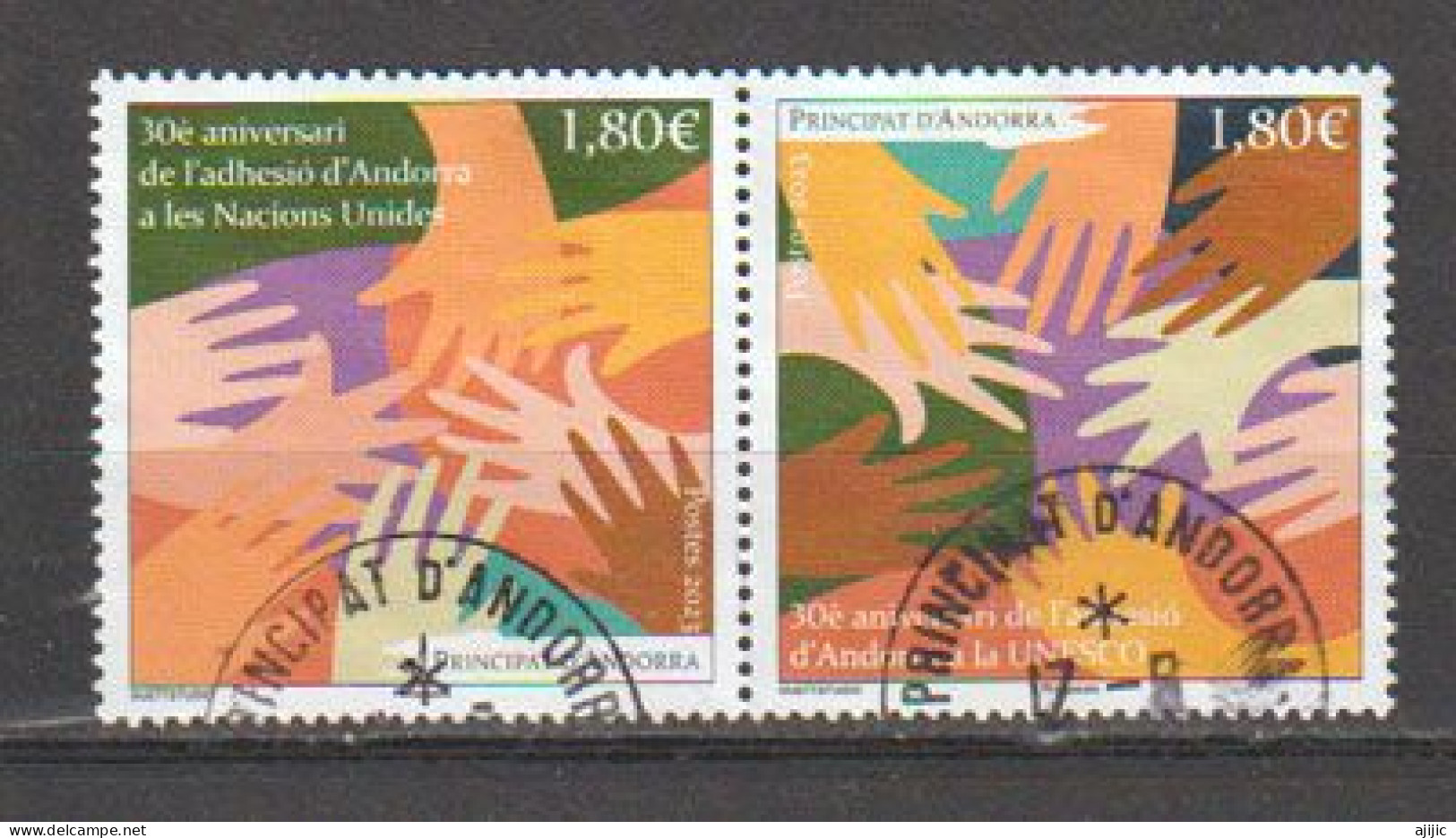 2023: 30 Aniversario De La Adhesión De Andorra A Las Naciones Unidas Y La Unesco,sellos Usados ​1ª Calidad Se-inquilino - Used Stamps