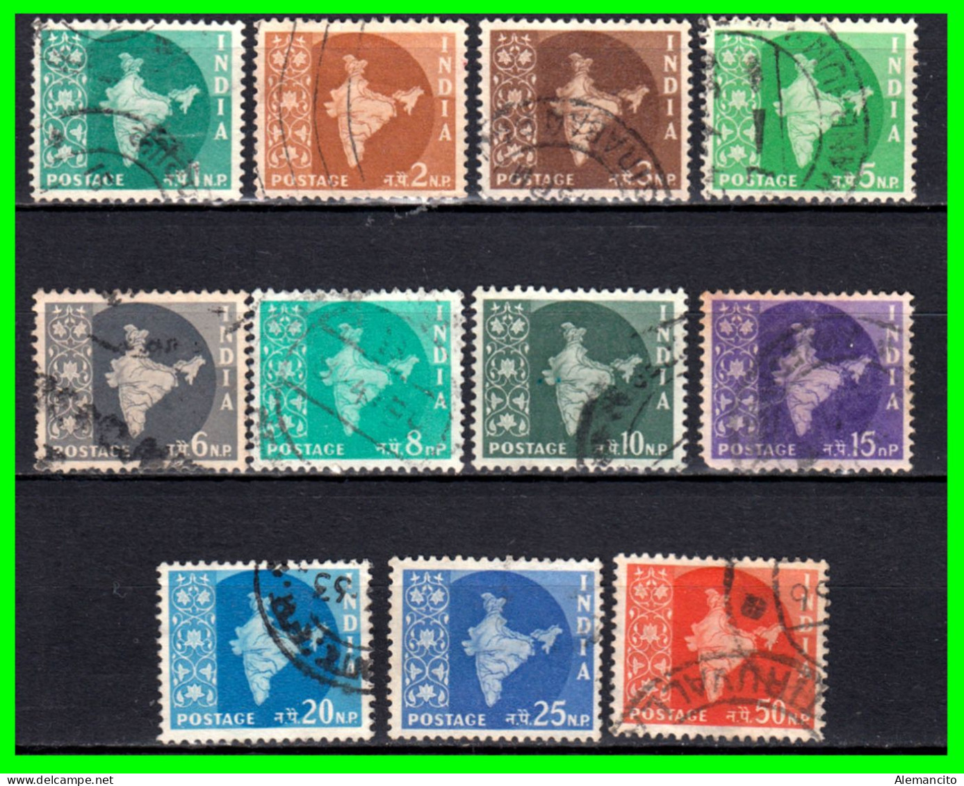 INDIA – ( ASIA ) – LOTE 11 SELLOS DIFERENTES VALORES DEL AÑO 1957 - Gebraucht