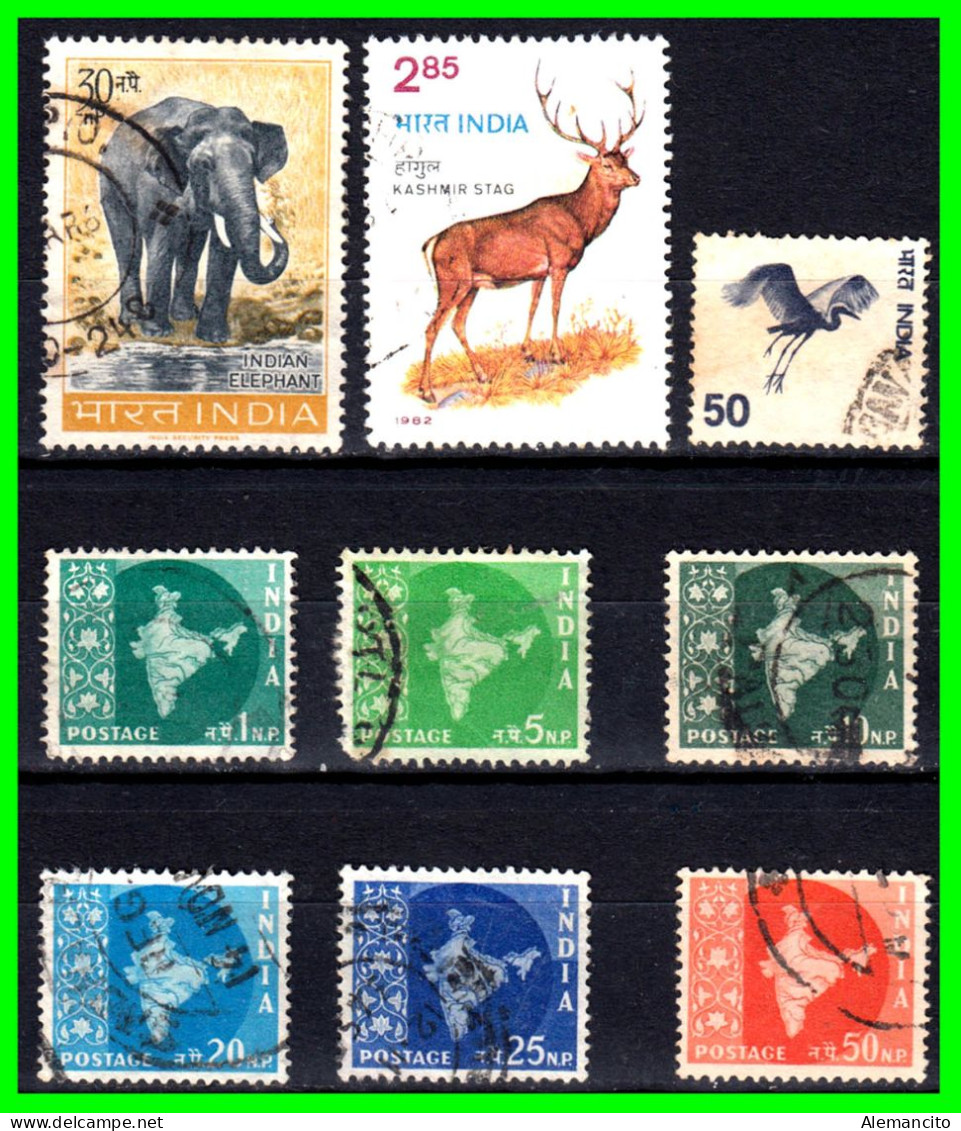 INDIA – ( ASIA ) – LOTE 9 SELLOS DIFERENTES VALORES DEL AÑO 1957 - Gebraucht