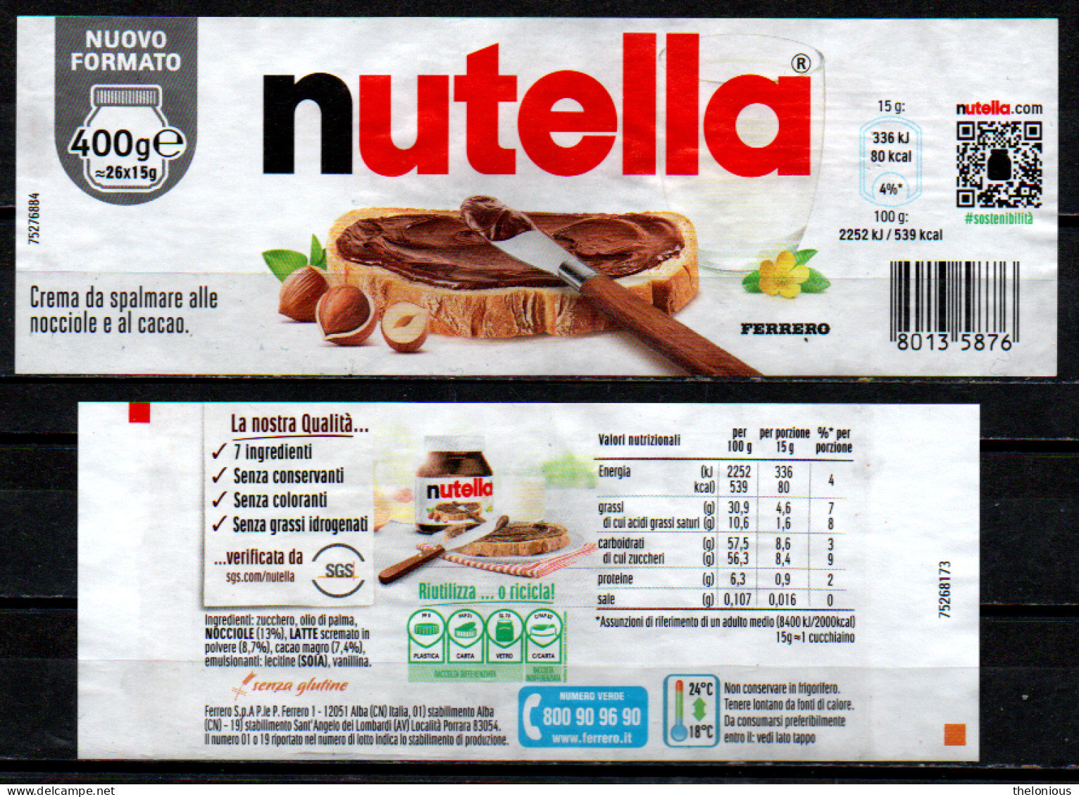 # Etichetta Nutella - Fascetta Da Barattolo Da 400 G - Altri & Non Classificati