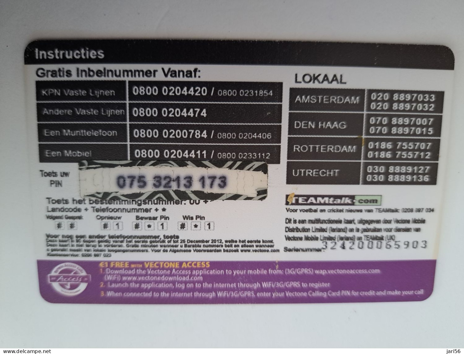 NETHERLANDS  PREPAID / € 1 + 0,50 CENT / MINI TALK/ VECTONE /COIN  ON CARD/ / USED  CARD   ** 14866** - Cartes GSM, Prépayées Et Recharges
