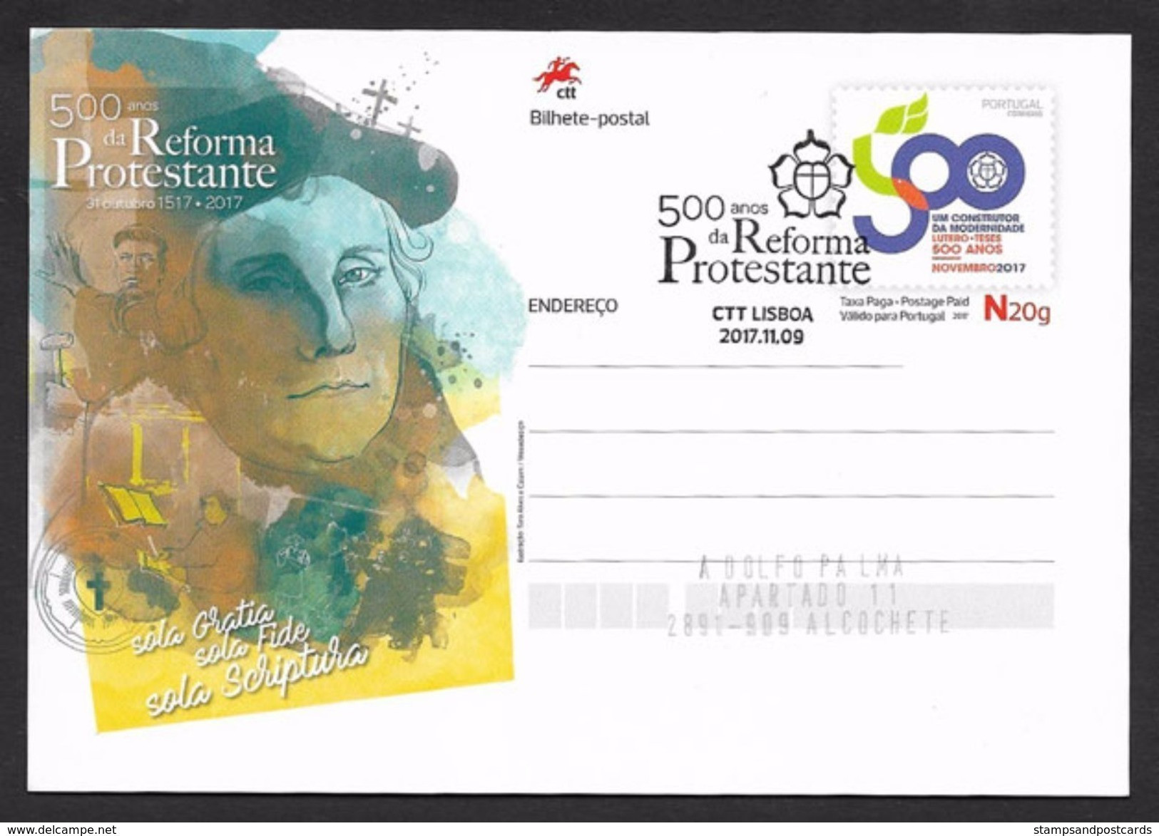 Portugal 2017 Entier Postal Event Postmark 500 Ans Réforme Protestante Lutero Luther Protestant Reformation Stationery - Théologiens