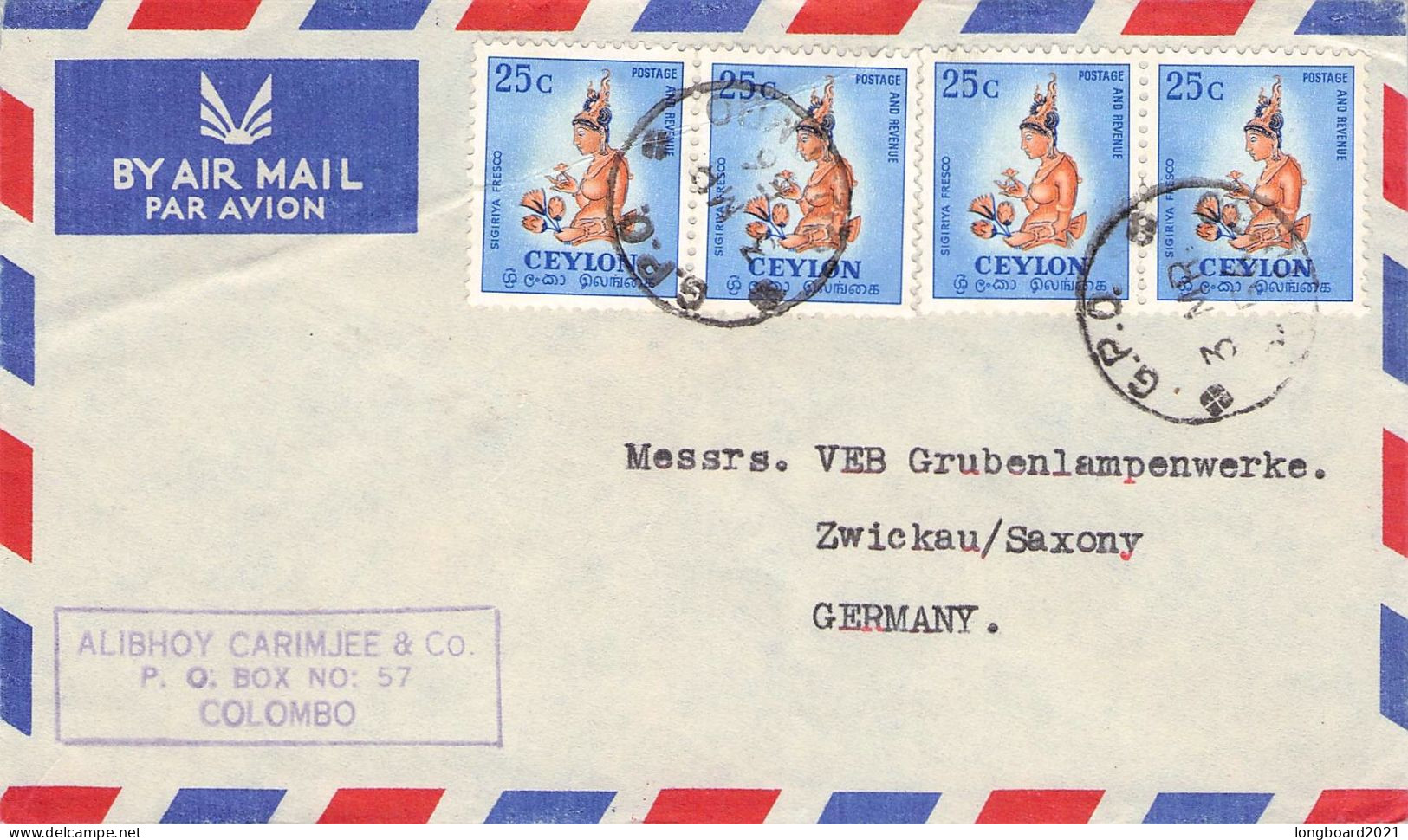 CEYLON - LETTER 1956 COLOMBO - ZWICKAU/GDR / 2074 - Sri Lanka (Ceylan) (1948-...)