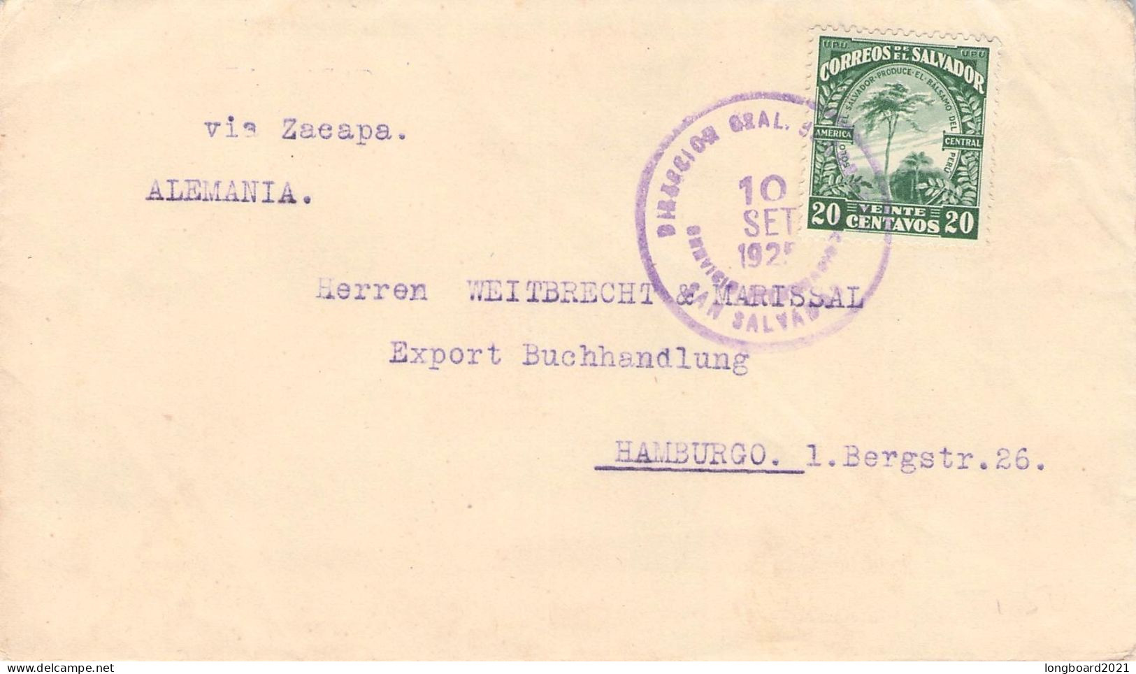 EL SALVADOR - LETTER 1925 SAN SALVADOR - HAMBURG*DE / 2075 - Salvador