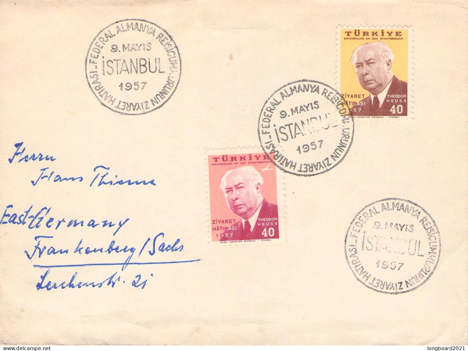 TURKEY - FDC 1957 PRESIDENT HEUSS - FRANKENBERG/GDR Mi 1516, 1517 / 2080 - FDC