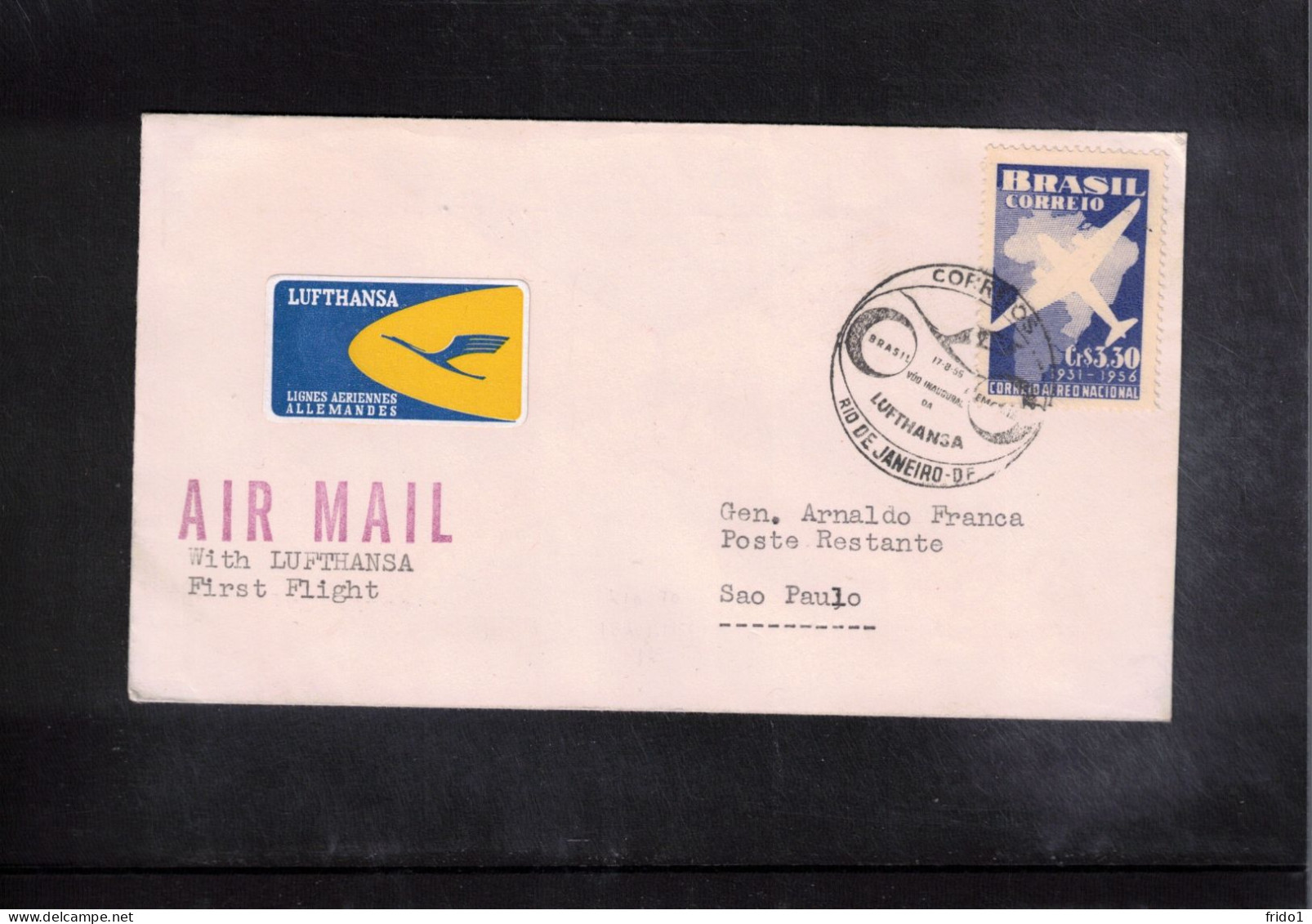 Brazil 1956 Lufthansa First Flight Rio De Janeiro - Sao Paulo - Storia Postale