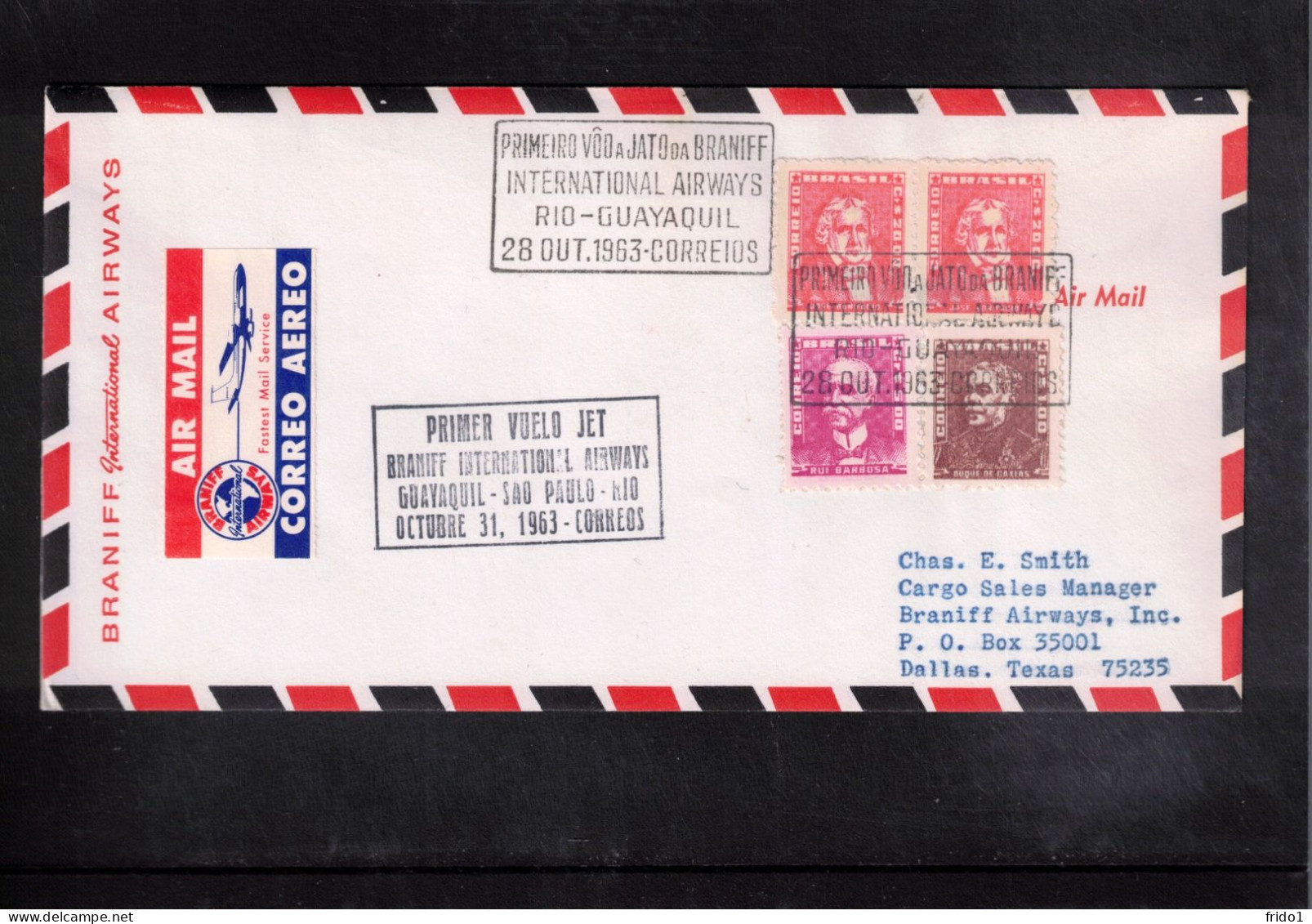 Brazil 1963 Braniff International Airways First Flight Rio De Janeiro - Guayaquil - Lettres & Documents