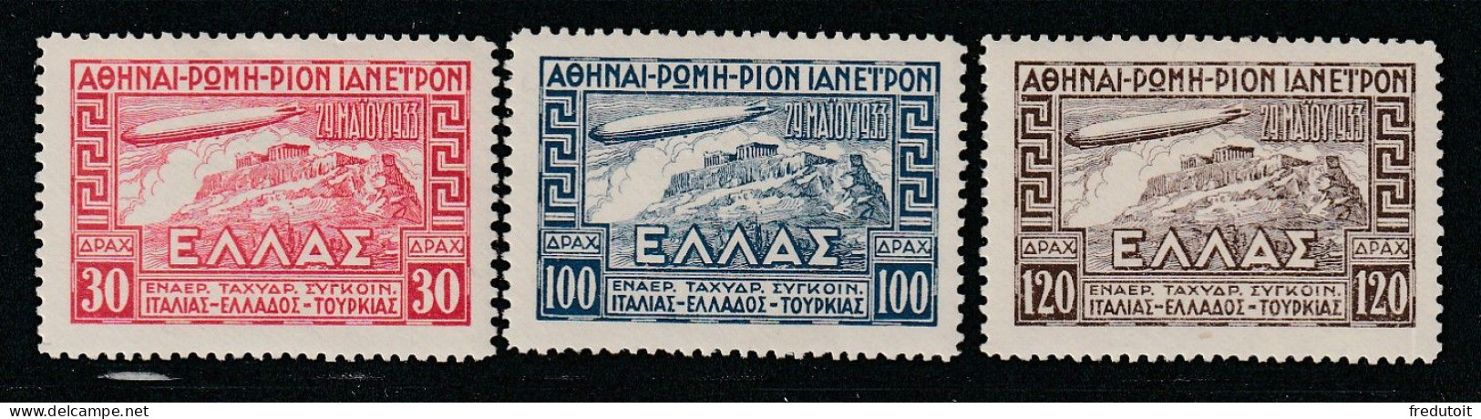 GRECE - Poste Aérienne N°5/7 * (1933) Zeppelin - Unused Stamps