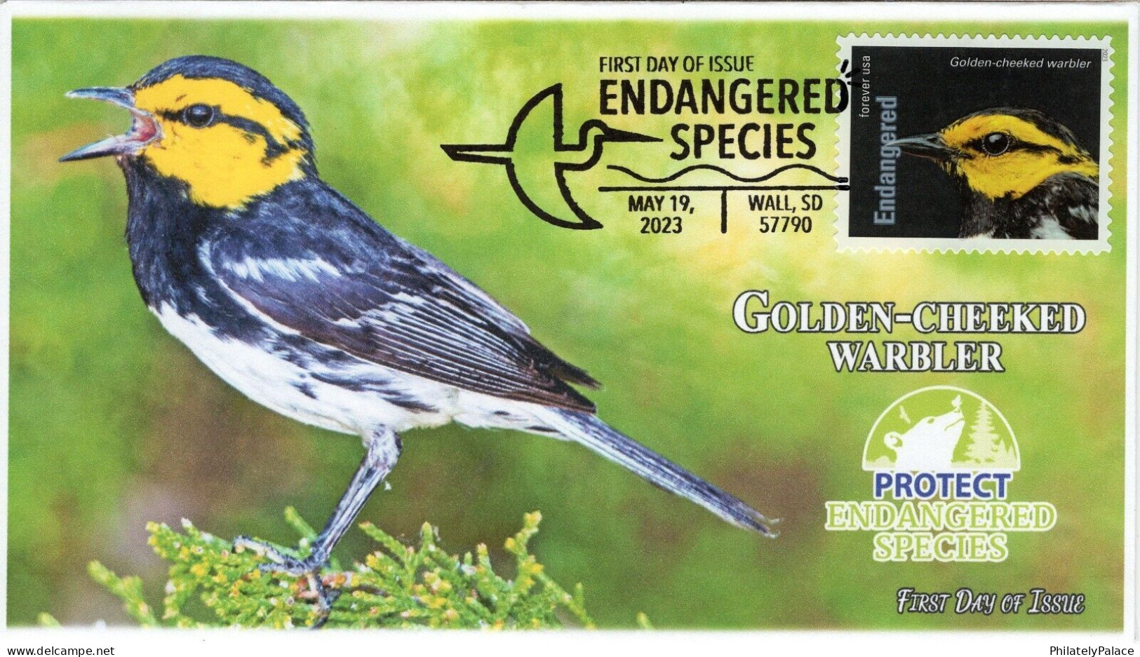 USA 2023 Golden Cheeked Warbler, Songbird, Endangered Species, Bird,Pictorial Postmark, FDC Cover (**) - Brieven En Documenten