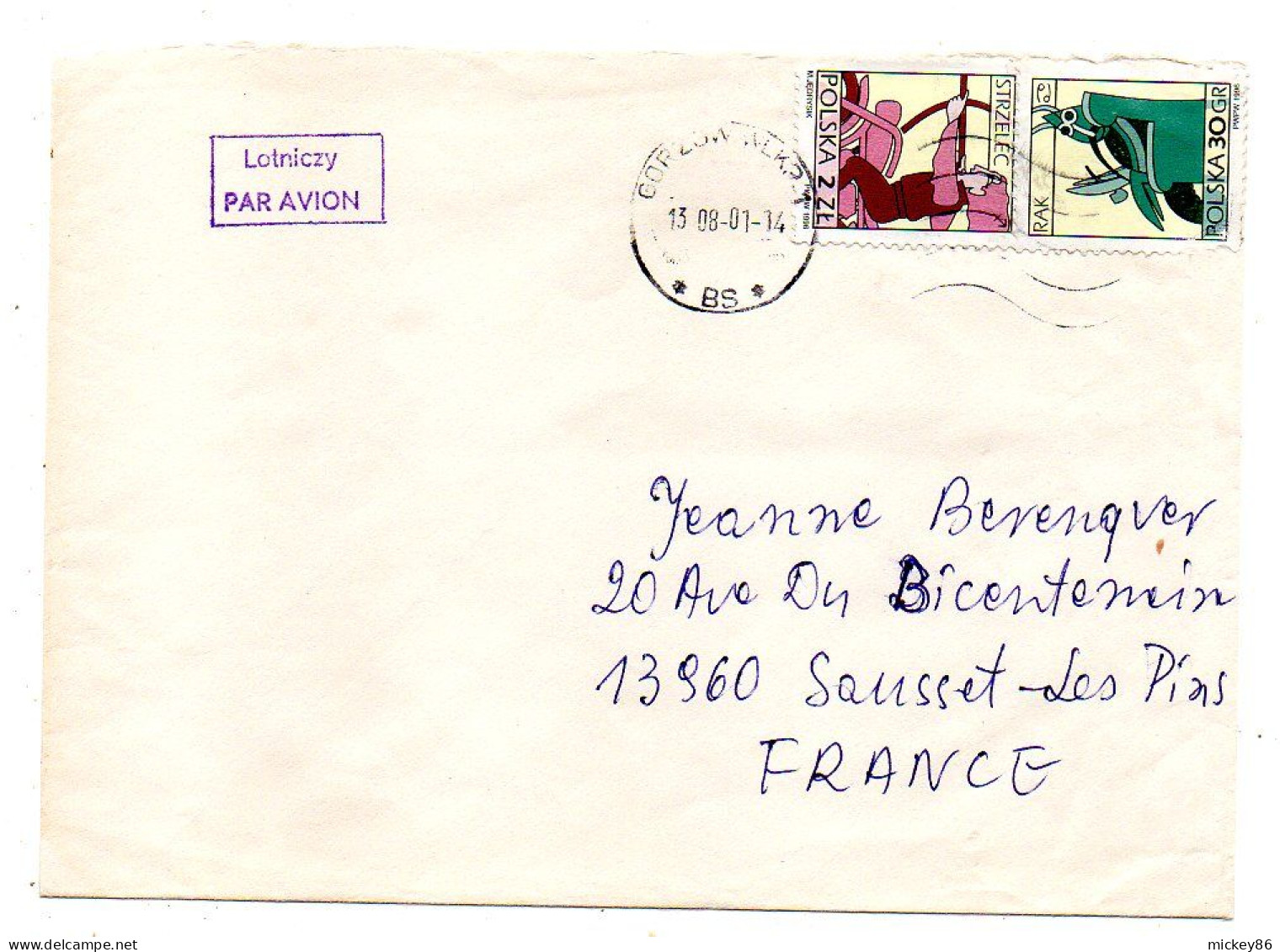 Pologne-2001-lettre De Pologne Pour SAUSSET LES PINS-13(France) Timbres Sur Lettre....cachet - Covers & Documents