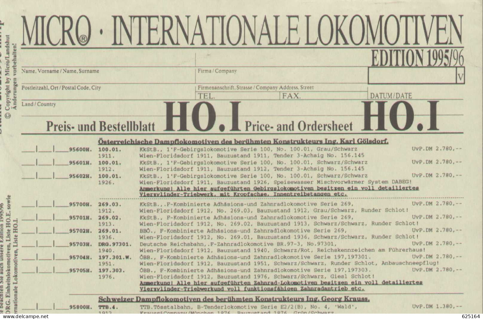 Catalogue MICRO-METAKIT 1995/96 ONLY PREISLISTE DM - HO 1/87 -  I 1/43,5 - Duits