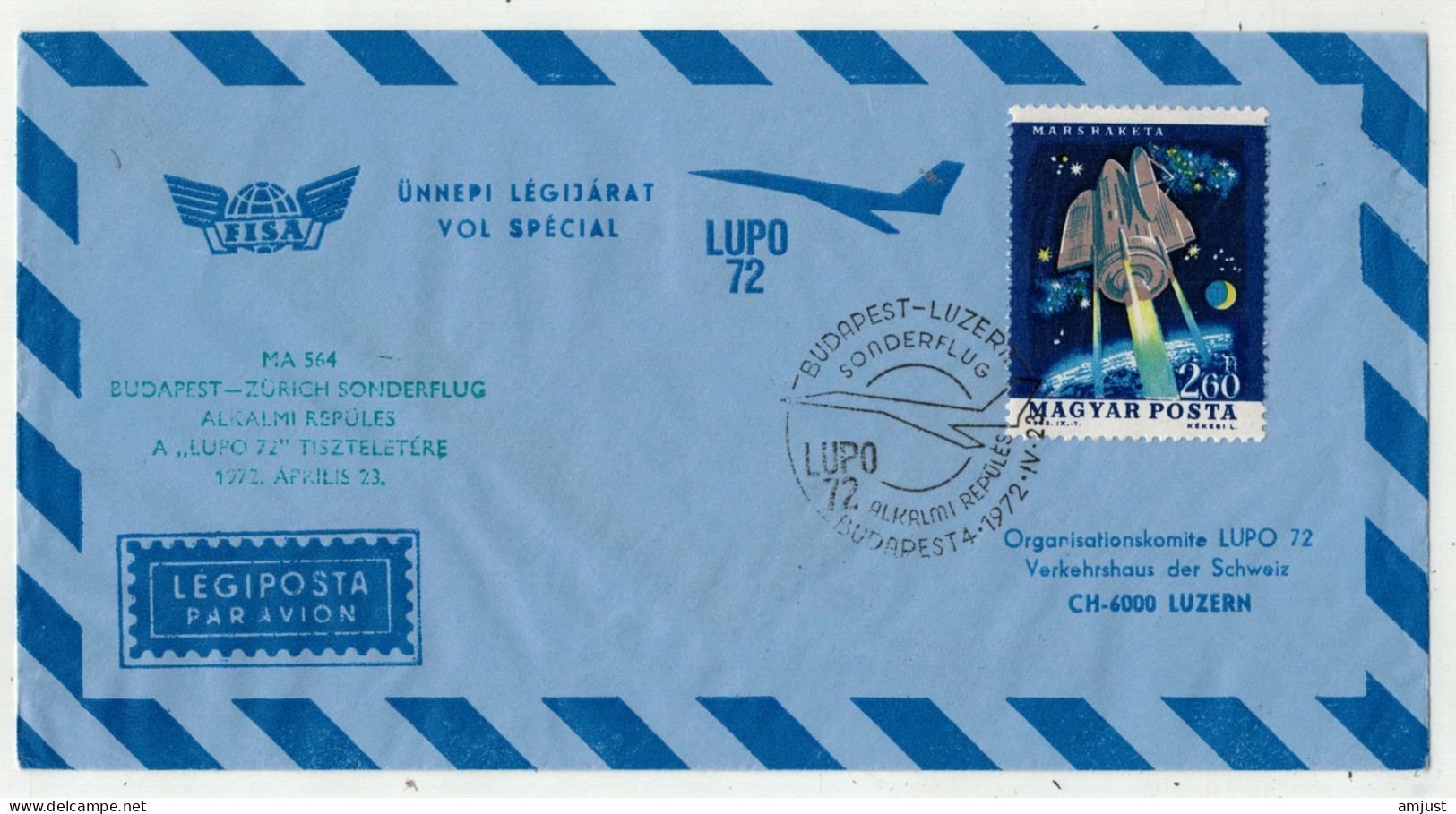 Hongrie // Poste Aérienne // Vol Spécial LUPO 72 Budapest-Luzern (Suisse) - Cartas & Documentos