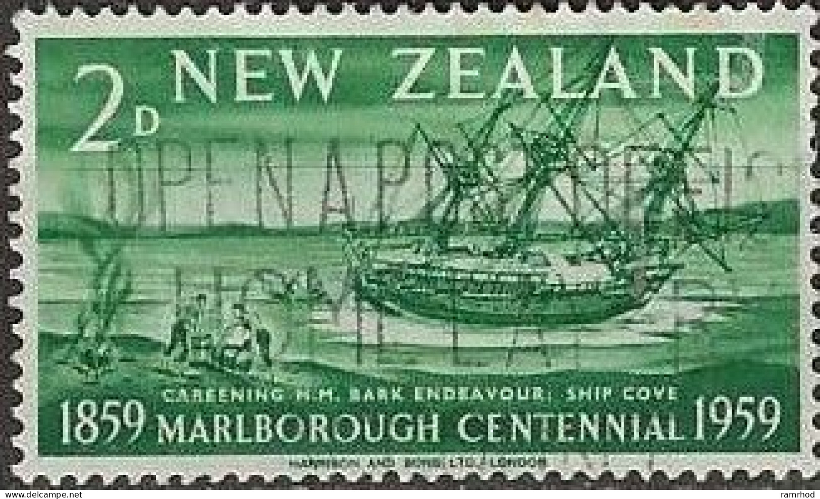 NEW ZEALAND 1959 Centenary Of Marlborough Province. - 2d Careening HMS Endeavour At Ship Cove AVU - Gebruikt