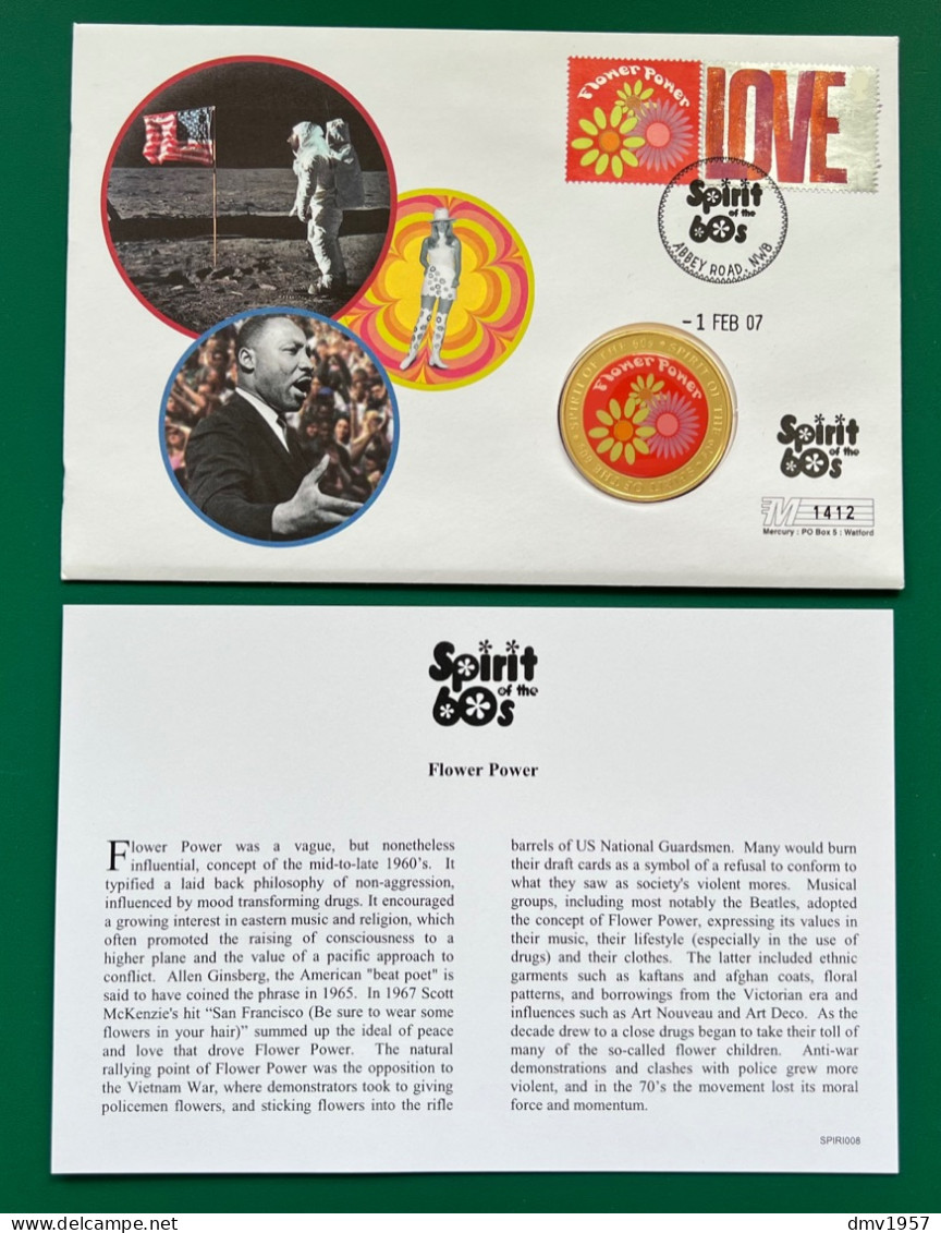 Great Britain 2007 Spirit Of The 60's Flower Power Coin Cover (1412) - 2001-2010 Em. Décimales