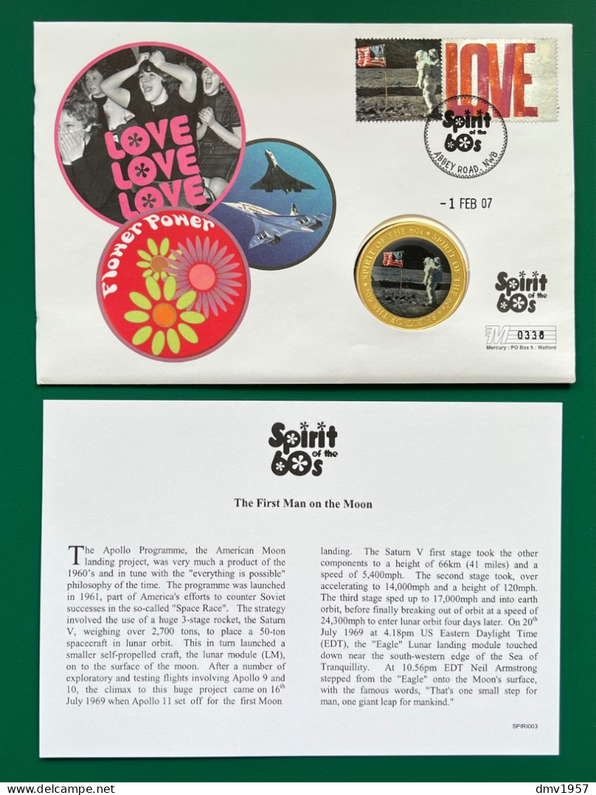 Great Britain 2007 Spirit Of The 60's The First Man On The Moon Coin Cover (0338) - 2001-2010. Decimale Uitgaven