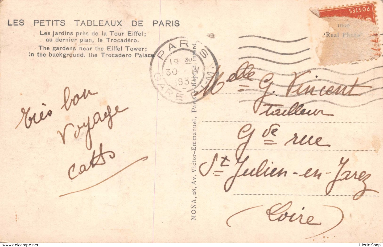 LES PETITS TABLEAUX DE PARIS Les Jardins Près De La Tour Eiffel; Au Dernier Plan, Le Trocadéro Cpa 1933 - Tour Eiffel