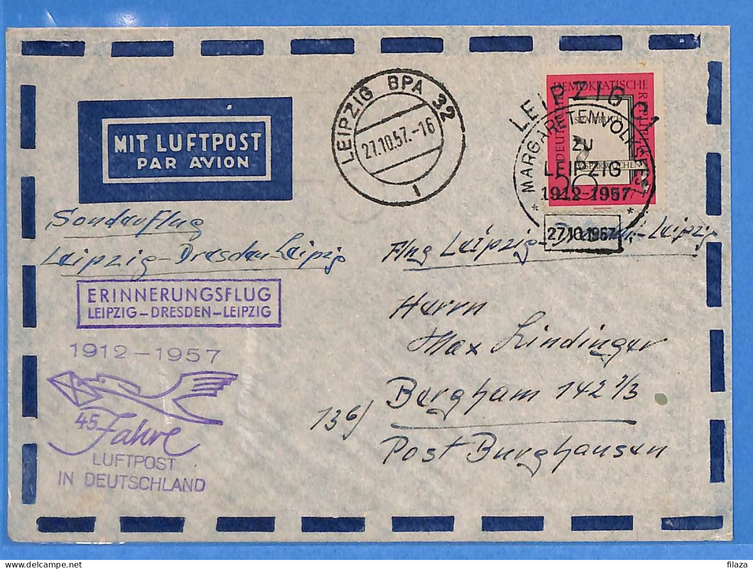 Allemagne DDR 1957 Lettre Par Avion De Leipzig (G22010) - Briefe U. Dokumente