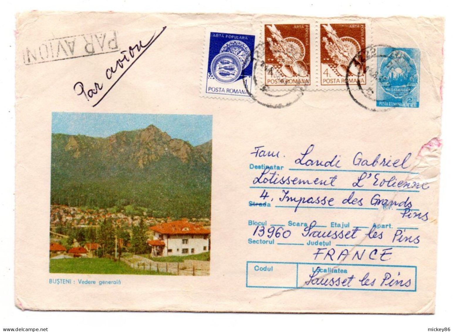 Roumanie--entier Postal Enveloppe Illustrée " BUSTENI " Complément En Timbres --pour SAUSSET LES BAINS-13 (France) - Ganzsachen