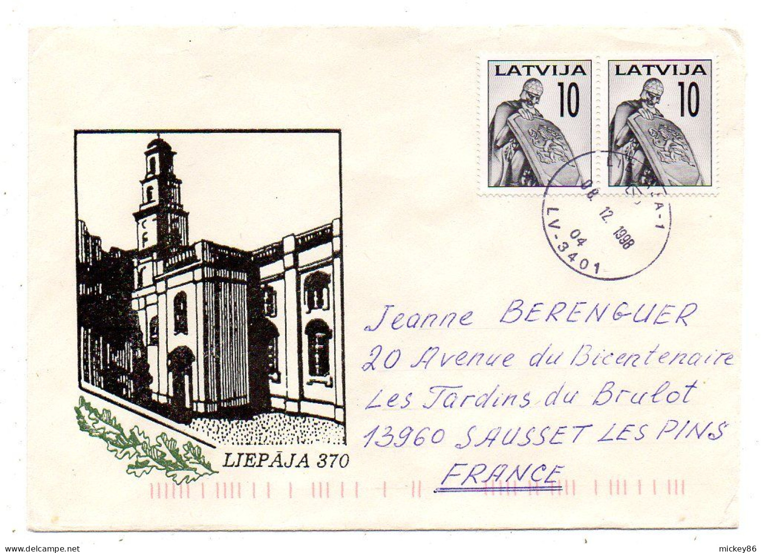 Lettonie -1998-- LIEPAJA  Pour SAUSSET LES BAINS-13 (France)..Paire De Timbres..enveloppe Illustrée ....cachet - Letonia