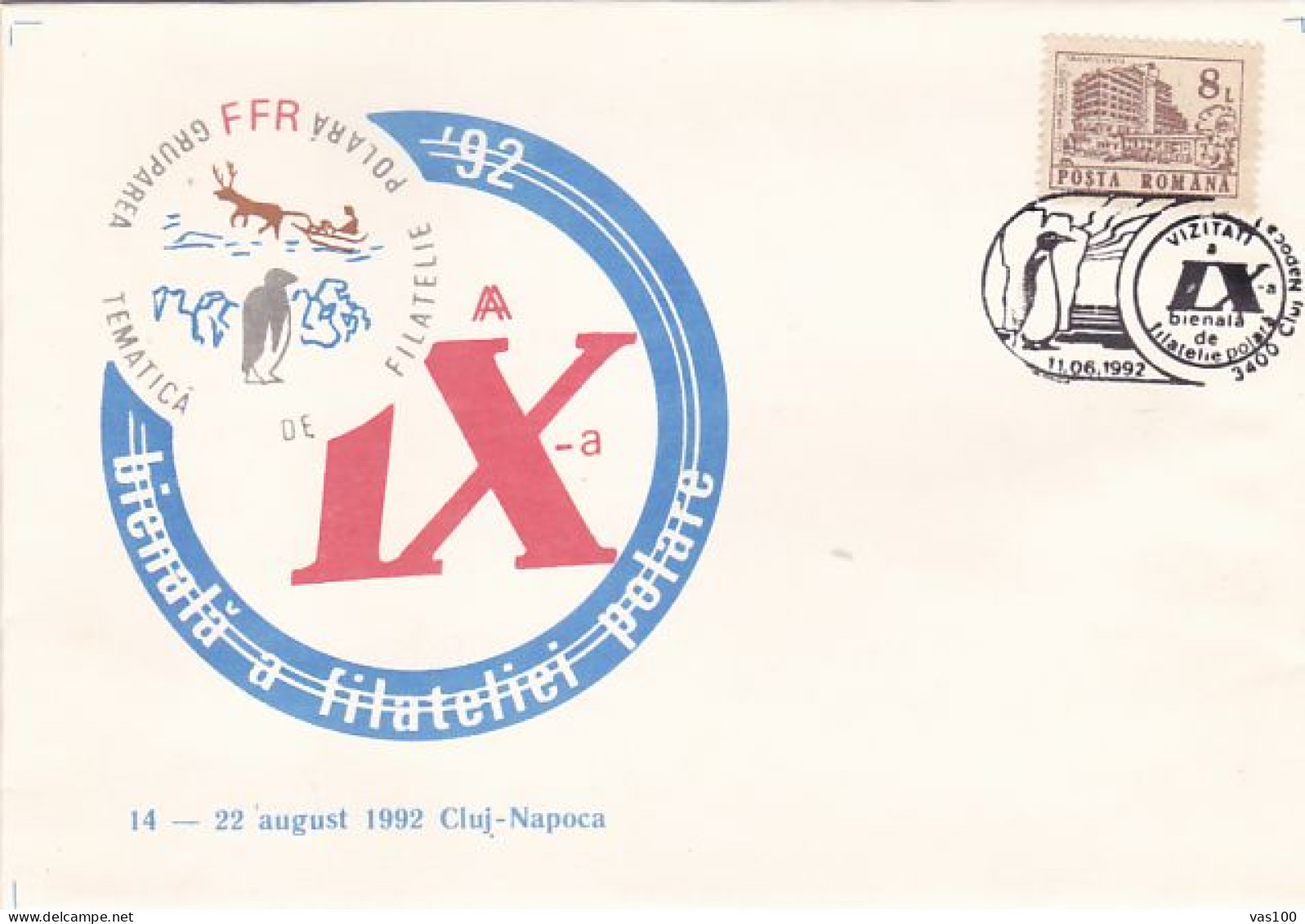 POLAR PHILATELY, CLUJ NAPOCA POLAR PHILATELIC EXHIBITION, PENGUINS, SPECIAL COVER, 1992, ROMANIA - Events & Gedenkfeiern