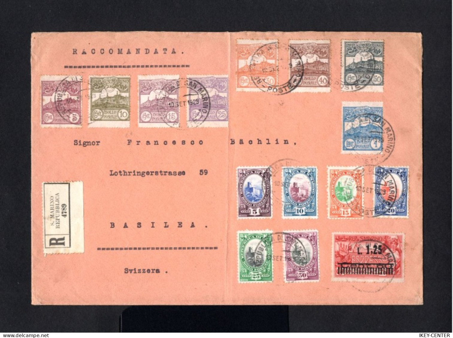 K540-SAN MARINO-REGISTERED COVER SAINT MARIN To BASEL (switzerland) 1929.Brief.ENVELOPPE RECOMMANDEE - Covers & Documents