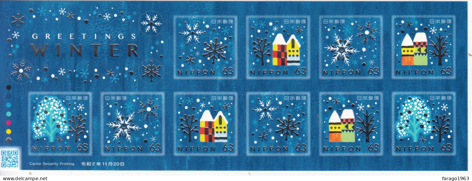 2020 Japan Winter Snow Flakes SILVER Complete Sheet Of 10 MNH @ BELOW FACE VALUE - Ongebruikt