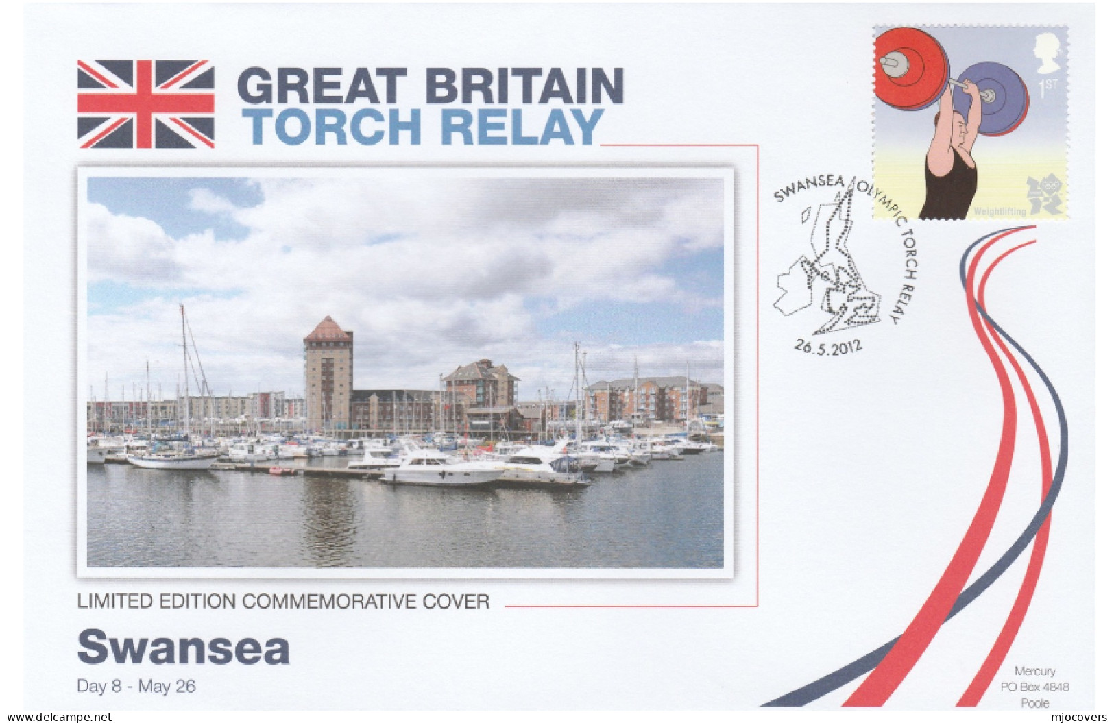 2012 Ltd Edn SWANSEA OLYMPICS TORCH Relay COVER London OLYMPIC GAMES Sport WEIGHTLIFTING  Stamps GB - Gewichtheben