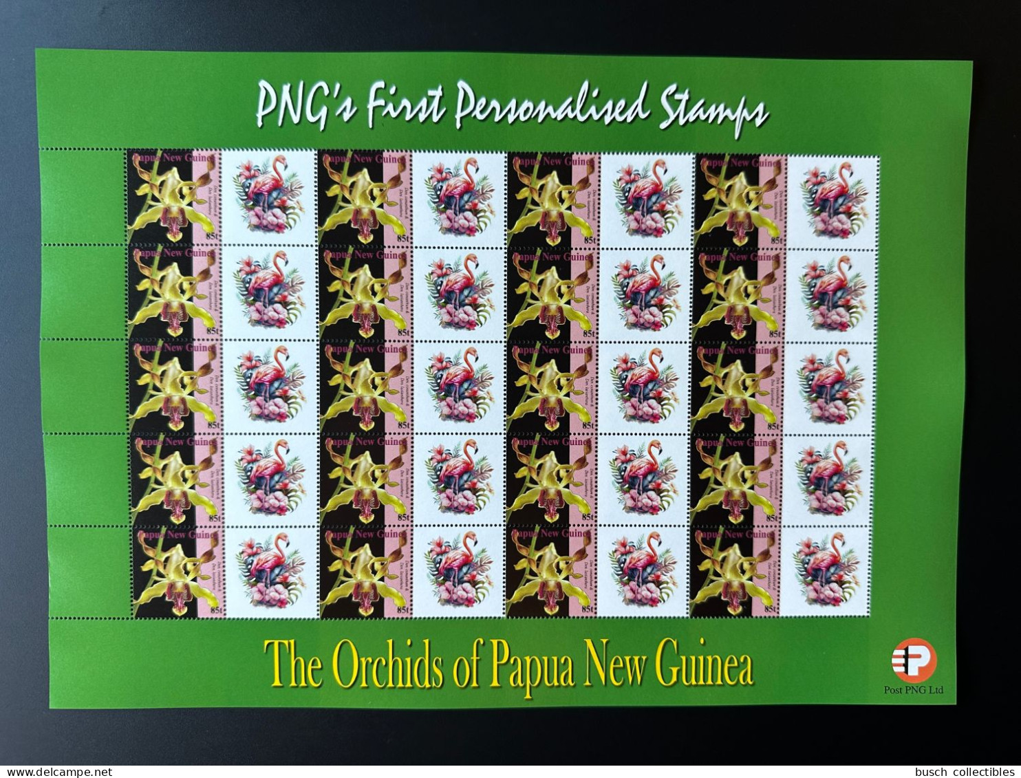 Papua New Guinea PNG 2007 Mi. 1244 Personalized Bird Vogel Oiseau Flamingo Flamant Orchids Flowers - Flamingo's