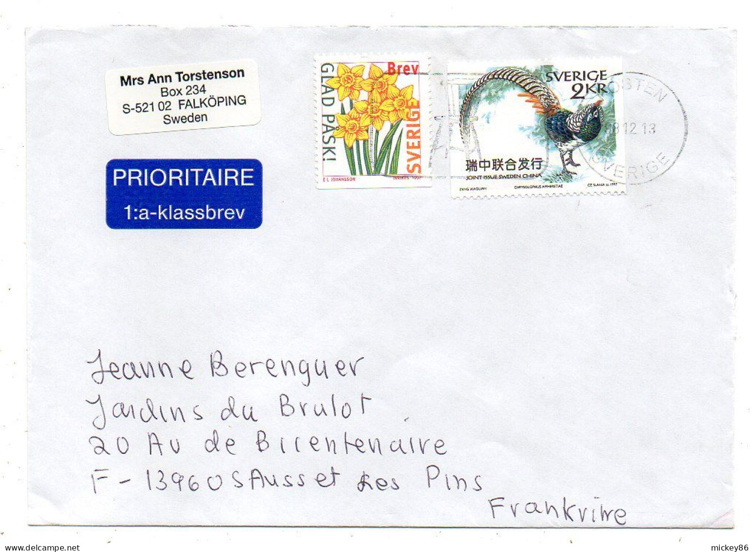 Suède -1998-- Lettre  Pour SAUSSET LES BAINS-13 (France).. Beaux Timbres (fleur  ,oiseau )...cachet - Covers & Documents