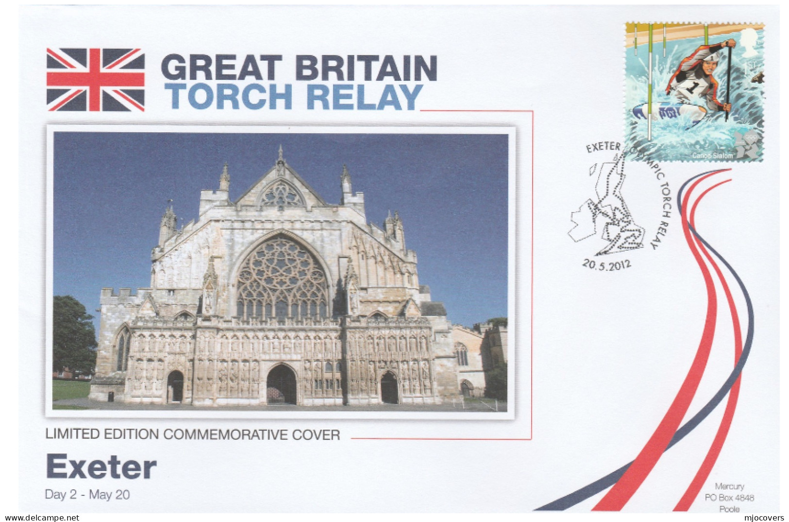 2012 Ltd Edn EXETER OLYMPICS TORCH Relay COVER London OLYMPIC GAMES Sport CANOE Stamps GB Canoeing Cathedral - Kanu
