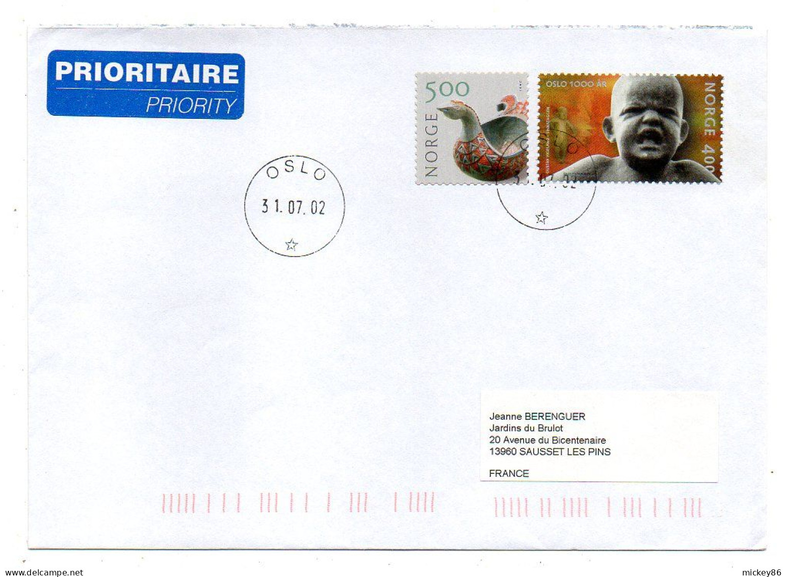 Norvège -2002-- OSLO Pour SAUSSET LES BAINS-13 (France).. Beaux Timbres .......cachet - Cartas & Documentos