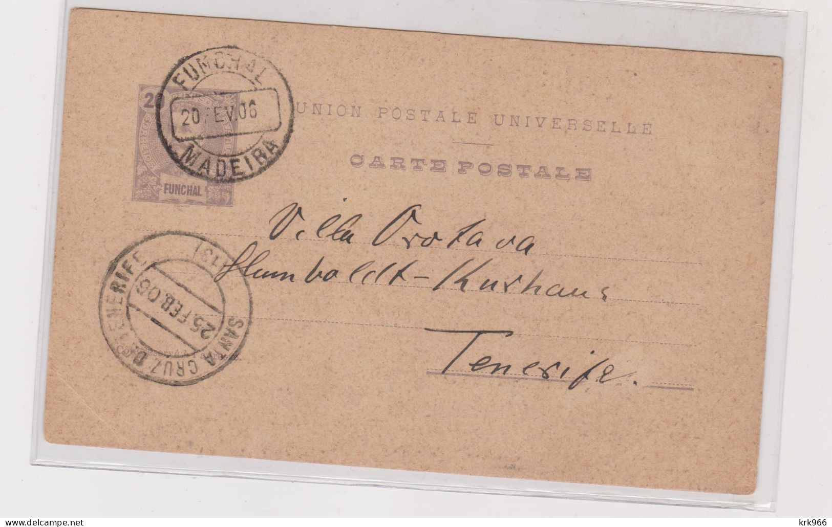 PORTUGAL FUNCHAL  MADEIRA 1906 Postal Stationery To Tenerife - Funchal