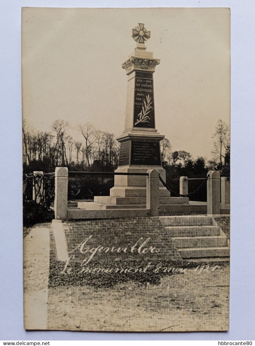 80 - Somme - Agenvillers , Le Monument 8 Mai 1921, Carte Photo , Monument Aux Morts - Nouvion