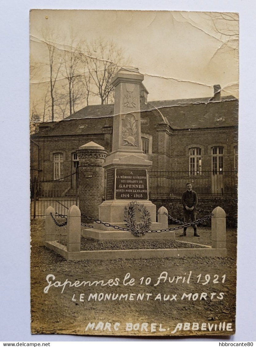 80 - Somme - Gapennes  , Le Monument Aux Morts 10 Avril 1921 , Carte Photo , Photo M. Borel Abbeville , Petite Animation - Nouvion