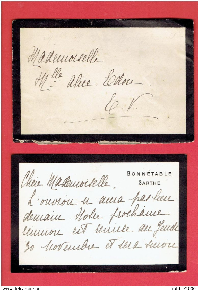 MDE. OU MLE. H. DE LA ROCHEFOUCAULD A BONNETABLE SARTHE CARTE DE VISITE AUTOGRAPHE POUR MLE. ALICE EDON A BONNETABLE - Familias Reales