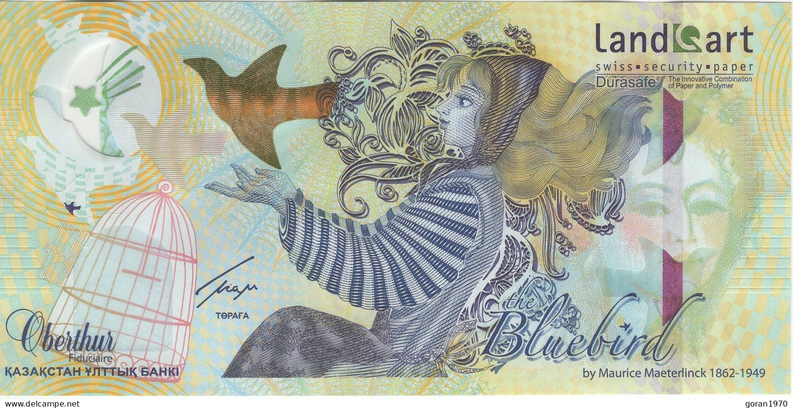 Kazakhstan Bluebird HALLEY TYPE LandQart 2013 Test Note (UNC) - Kazakhstán