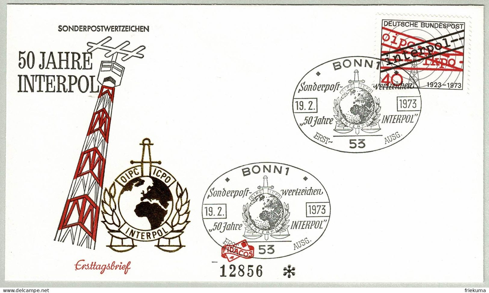 Deutsche Bundespost 1973, FDC Interpol - Police - Gendarmerie