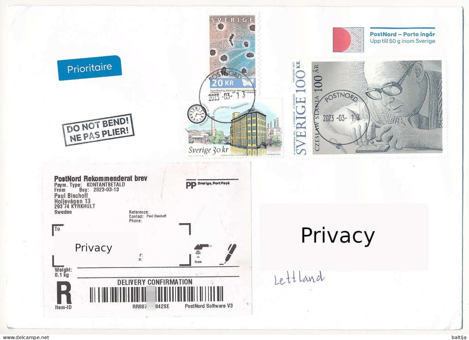 Registered Uprated Stationery Cover Abroad / Slania - 13 March 2023 - Lettres & Documents