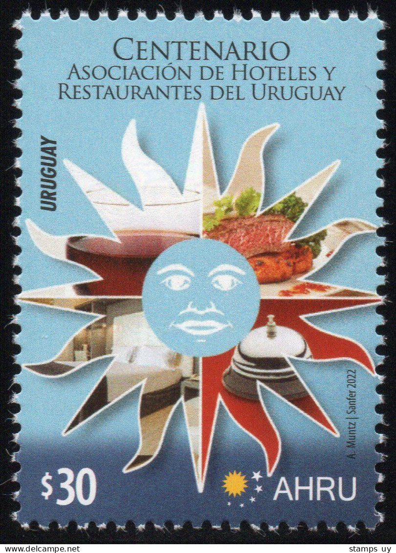 URUGUAY 2022 (Tourism, Hotels, Restaurants, Beef Steak, Wine, Food, Sun Of May) - 1 Stamp - Alimentation