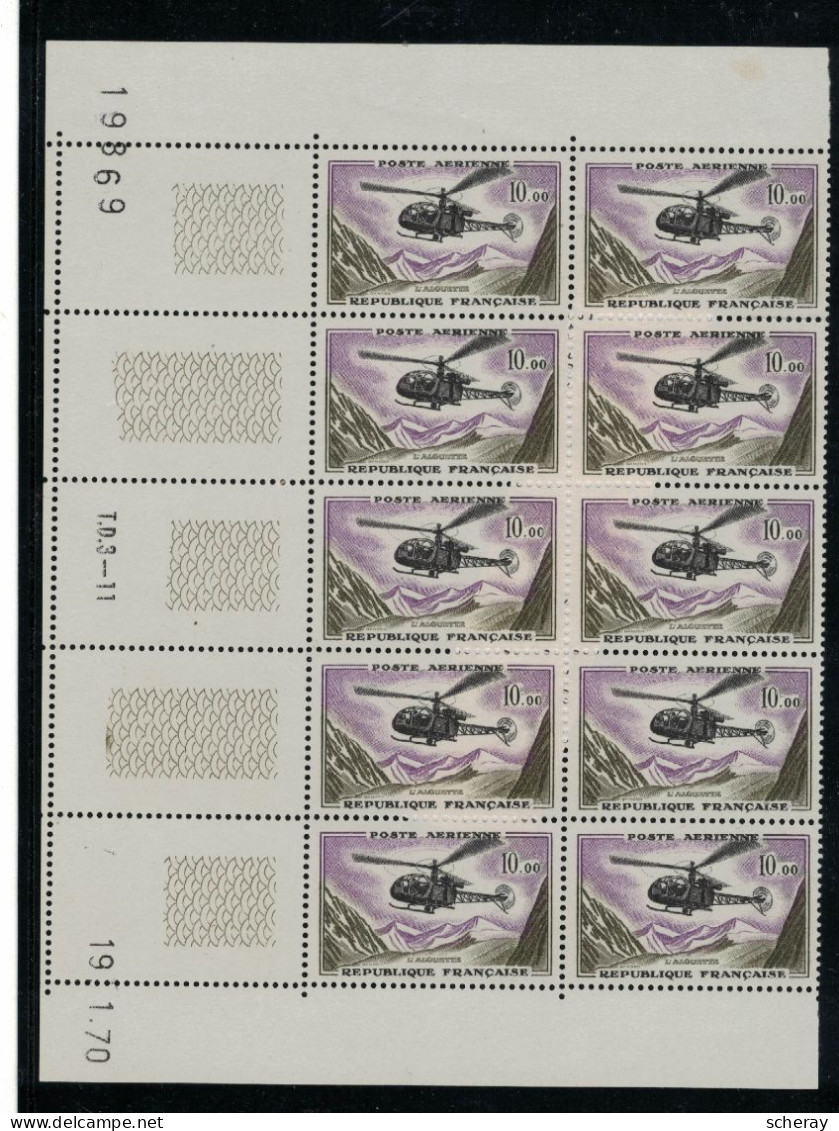 BAS DE DEMI FEUILLE  PA  10.00  ALOUETTE 10 VALEURS  AVEC COIN DATE 19/1/1970 NEUF SANS CHARNIERES (lot 117) - Airmail