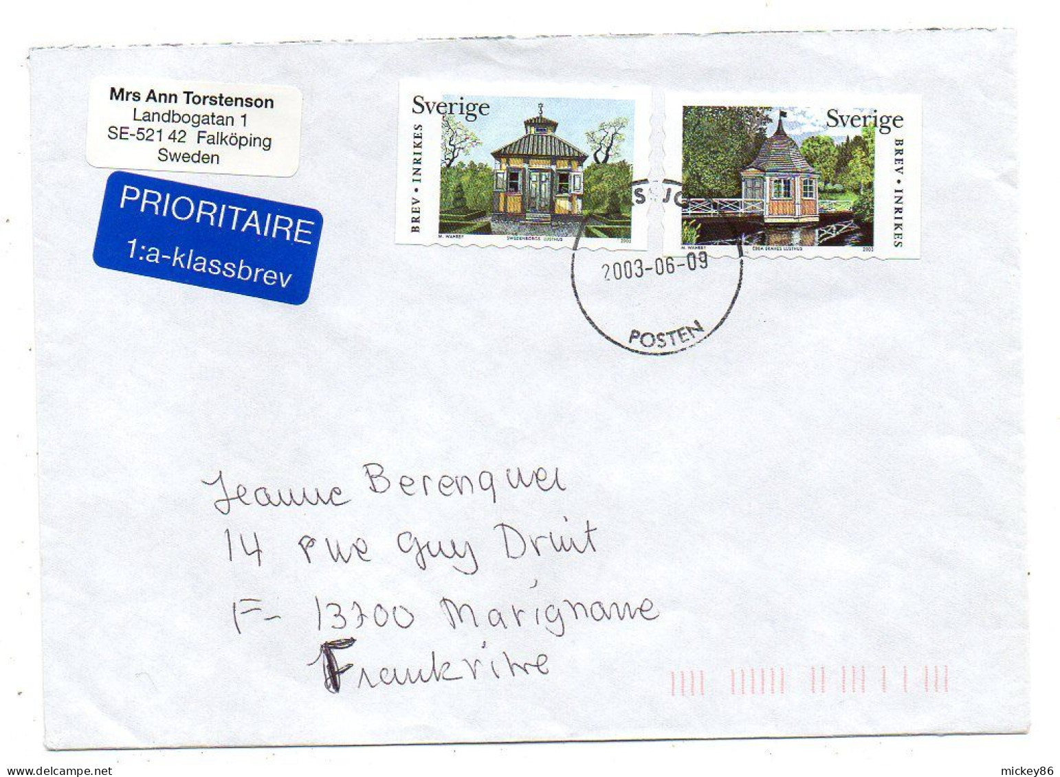 Norvège--2003--HASSJO Pour MARIGNANE--13 (France)--Beaux Timbres ......cachet - Lettres & Documents