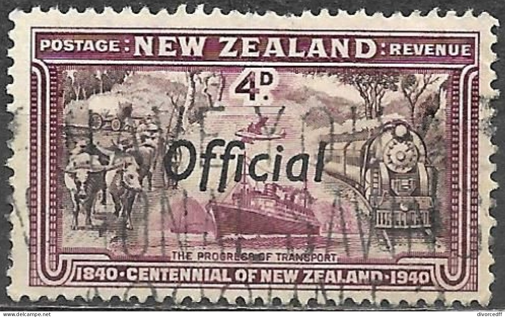 New Zealand 1940 Used Offical Stamp The Progress Of Transport Train Ship 4d [WLT367] - Oblitérés