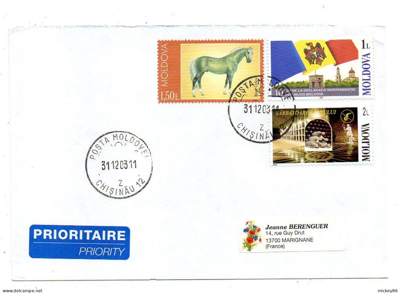 Moldavie--2003--CHISINAU  Pour MARIGNANE-13 (France).. Beaux Timbres  Sur Lettre...cachet - Moldavië