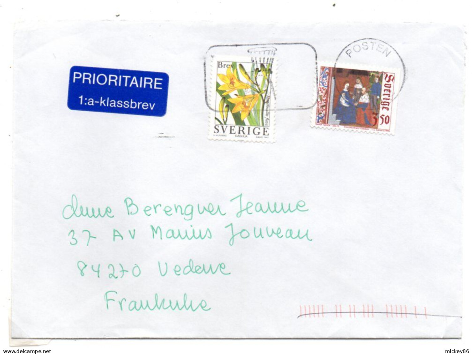 Suède--1998-- FALKOPING  Pour VEDENE-84 (France).  Beaux Timbres (fleur, Histoire ) ...cachet - Briefe U. Dokumente