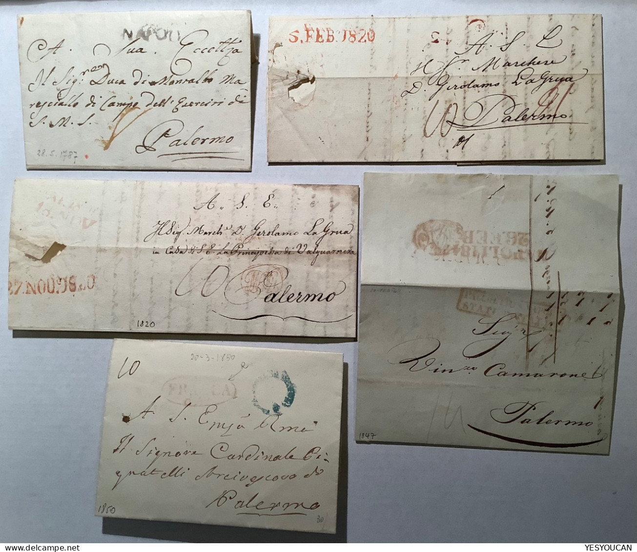 VIA DI MARE 1787-1850 5 Cover NAPOLI>PALERMO Sicilia (ship Mail Lettera Italia Italy Sicily Naples Prephilately - Napels