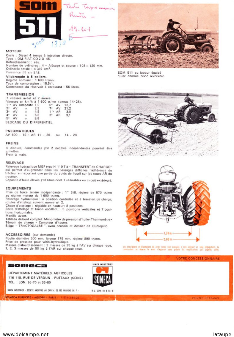 MATERIEL AGRICOLE - TRACTEUR SOMECA SOM 511 - Tracteurs