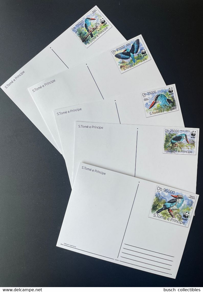 S. Tomé E Principe 2014 Mi. 5659 - 5663 Carte Maximum Maxi Card WWF Panda Bird Oiseau Vogel Halcyon Fauna Faune - Cartes-maximum