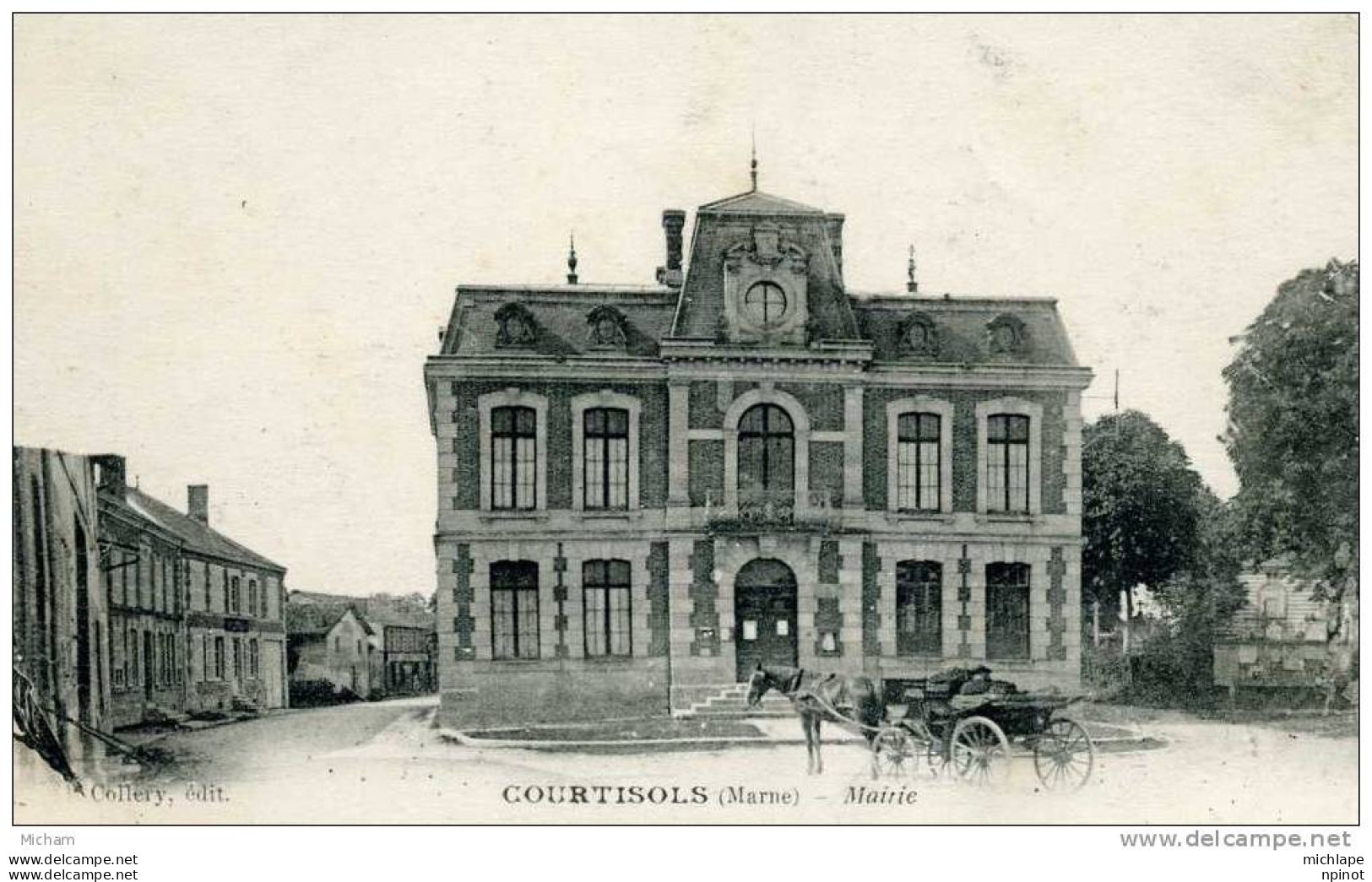 CPA  51   COURTISOLS   MAIRIE   ANIMATION  ATTELAGE    PARFAIT ETAT - Courtisols